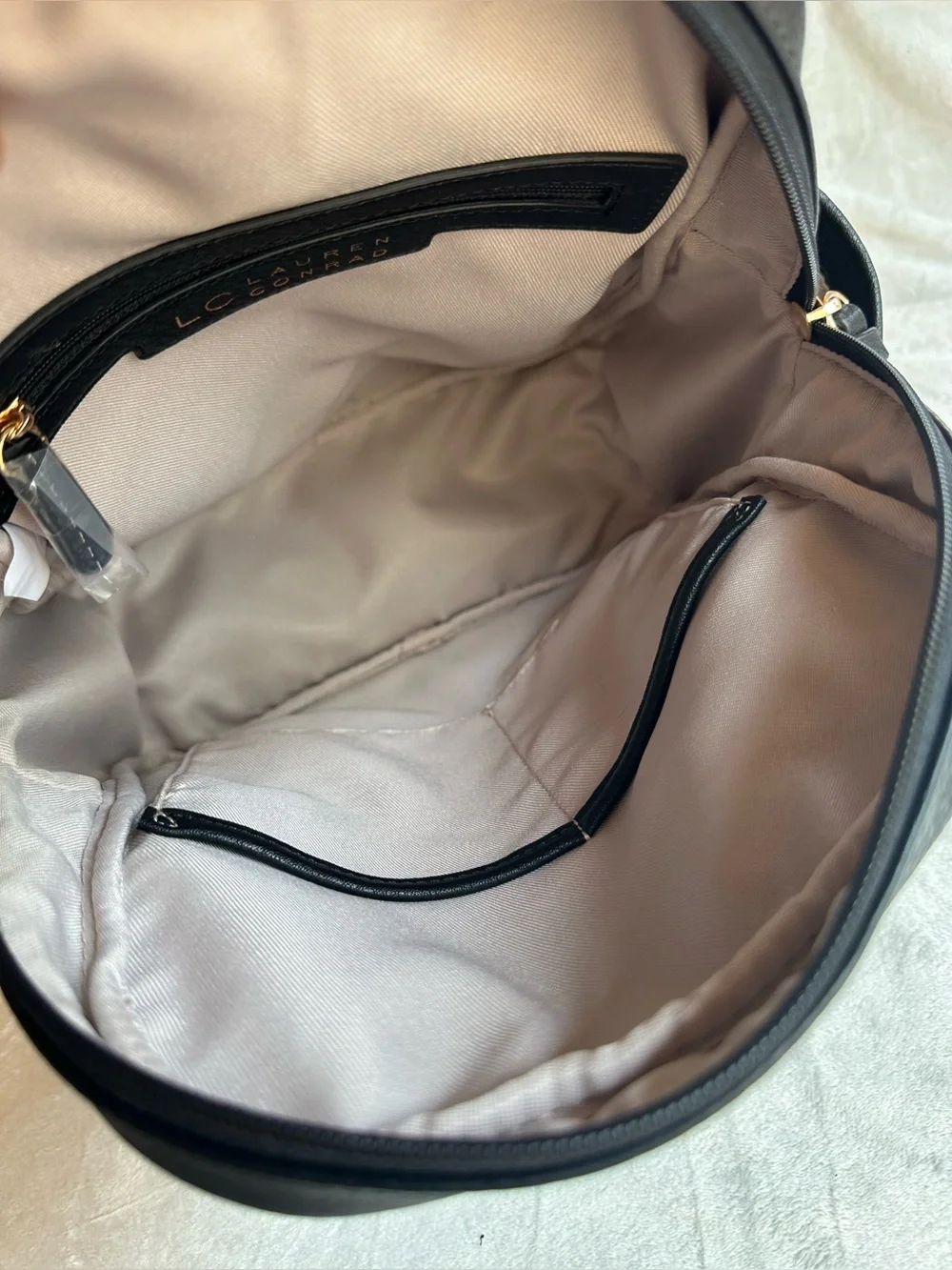 LC Lauren Conrad Black Faux Leather Backpack with Gold Accent